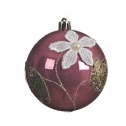 Boule De Noël En Verre Avec Dentelle De Velours Rose 8 Cm