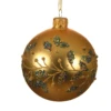 Boule De Noël Dorée Brillante Avec Motifs Branches Et Feuilles Ø8 Cm