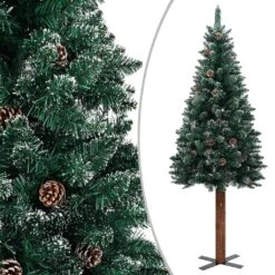 VidaXL Sapin De Noël Mince Bois Véritable Et Neige Blanche Vert 150 Cm