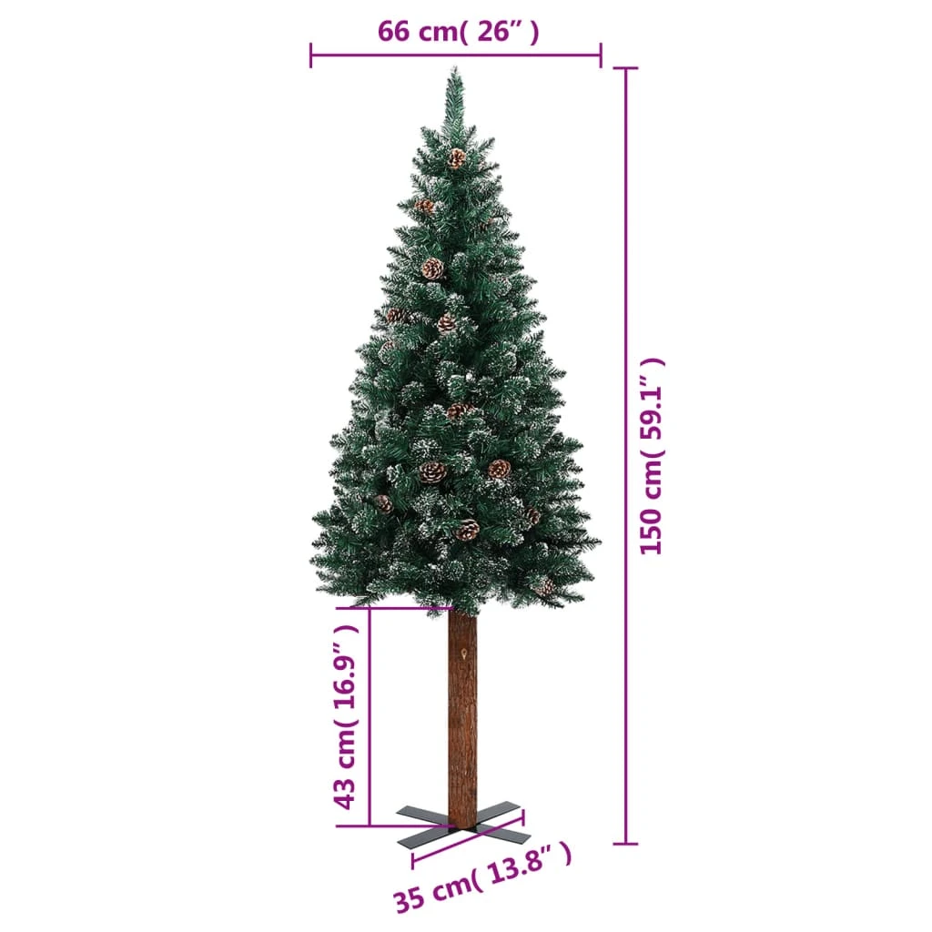 VidaXL Sapin De Noël Mince Bois Véritable Et Neige Blanche Vert 150 Cm 4 VidaXL Sapin De Noël Mince Bois Véritable Et Neige Blanche Vert 150 Cm – Image 4