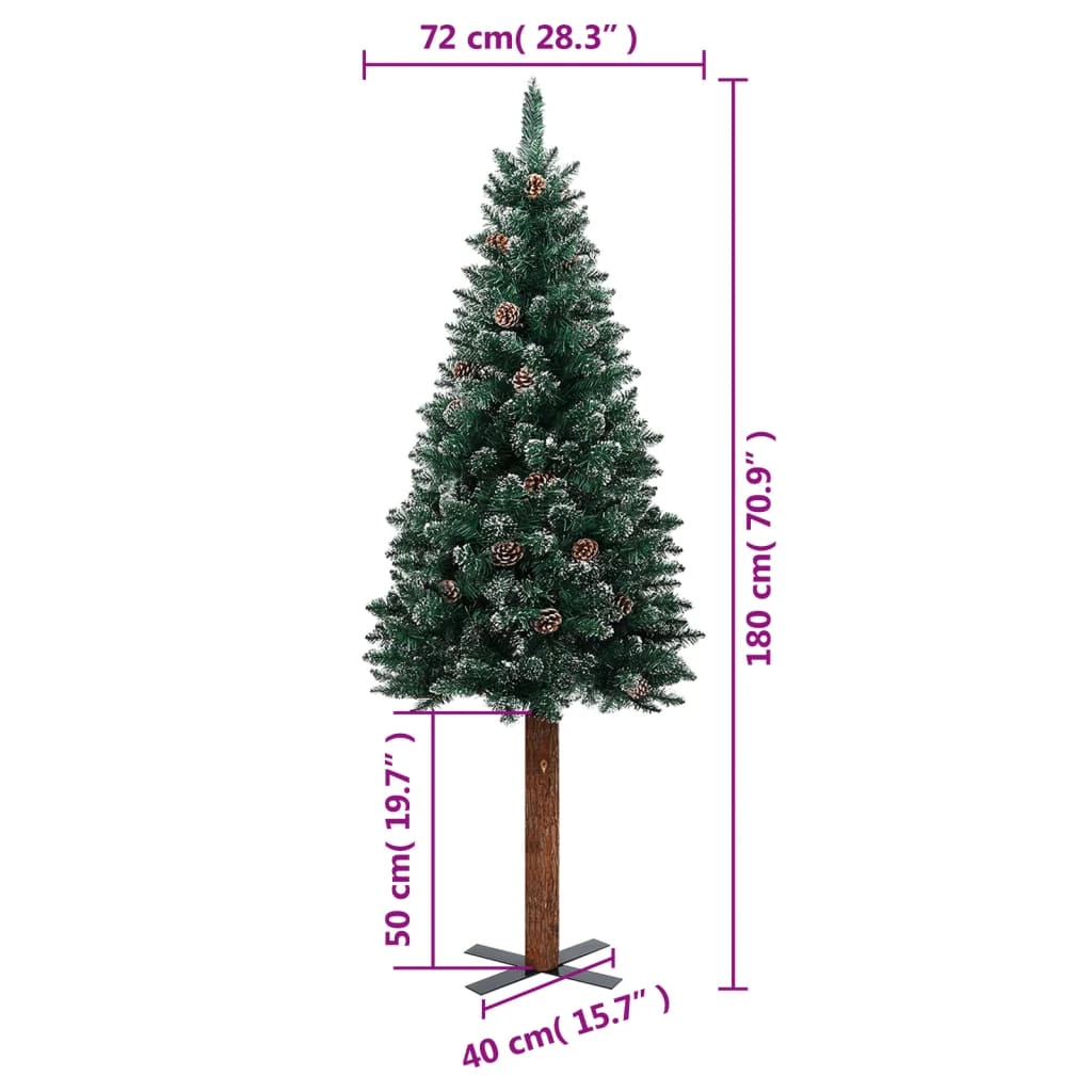 VidaXL Sapin De Noël Mince Bois Véritable Et Neige Blanche Vert 180 Cm 4 VidaXL Sapin De Noël Mince Bois Véritable Et Neige Blanche Vert 180 Cm – Image 4