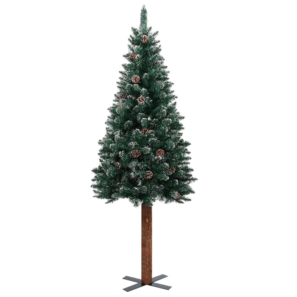 VidaXL Sapin De Noël Mince Bois Véritable Et Neige Blanche Vert 150 Cm 2 VidaXL Sapin De Noël Mince Bois Véritable Et Neige Blanche Vert 150 Cm – Image 2
