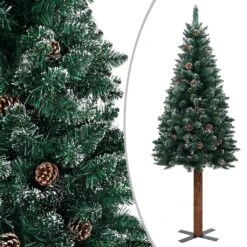 VidaXL Sapin De Noël Mince Bois Véritable Et Neige Blanche Vert 180 Cm