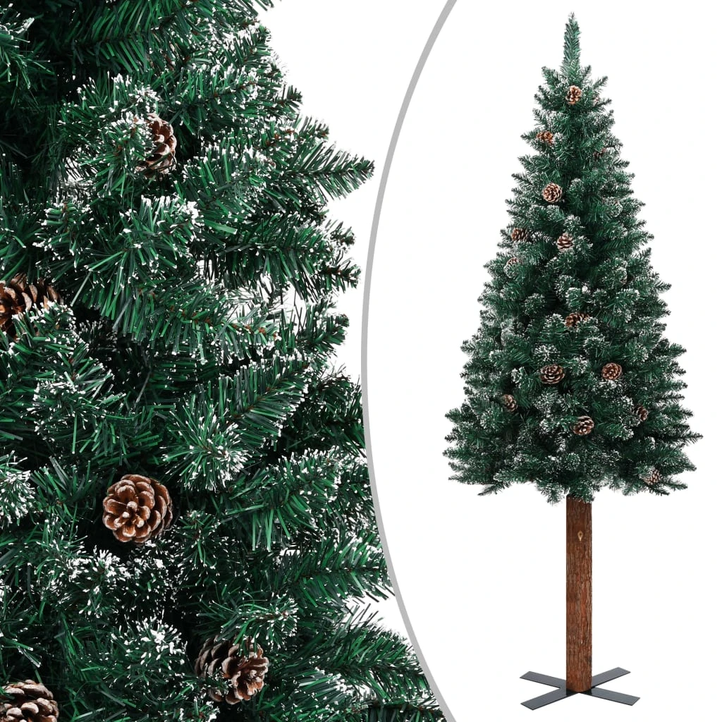 VidaXL Sapin De Noël Mince Bois Véritable Et Neige Blanche Vert 180 Cm 1 VidaXL Sapin De Noël Mince Bois Véritable Et Neige Blanche Vert 180 Cm