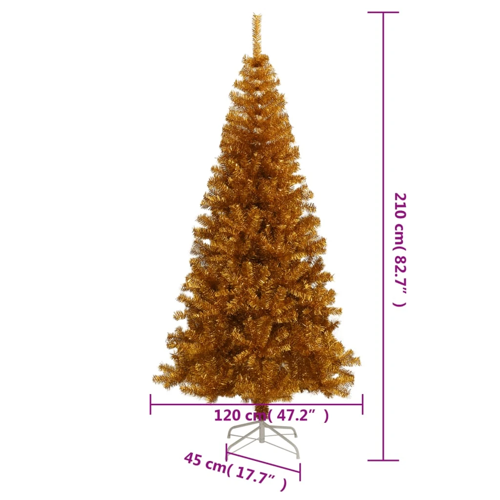 VidaXL Sapin De Noël Artificiel Avec Support Doré 210 Cm PET 4 VidaXL Sapin De Noël Artificiel Avec Support Doré 210 Cm PET – Image 4