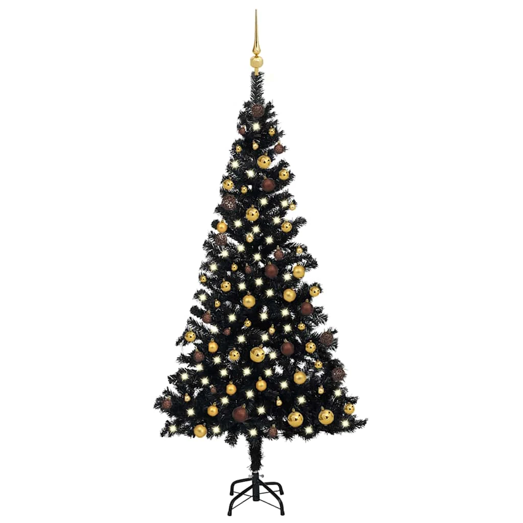 VidaXL Arbre De Noël Artificiel Avec LED Et Boules Noir 180 Cm PVC 2 VidaXL Arbre De Noël Artificiel Avec LED Et Boules Noir 180 Cm PVC – Image 2