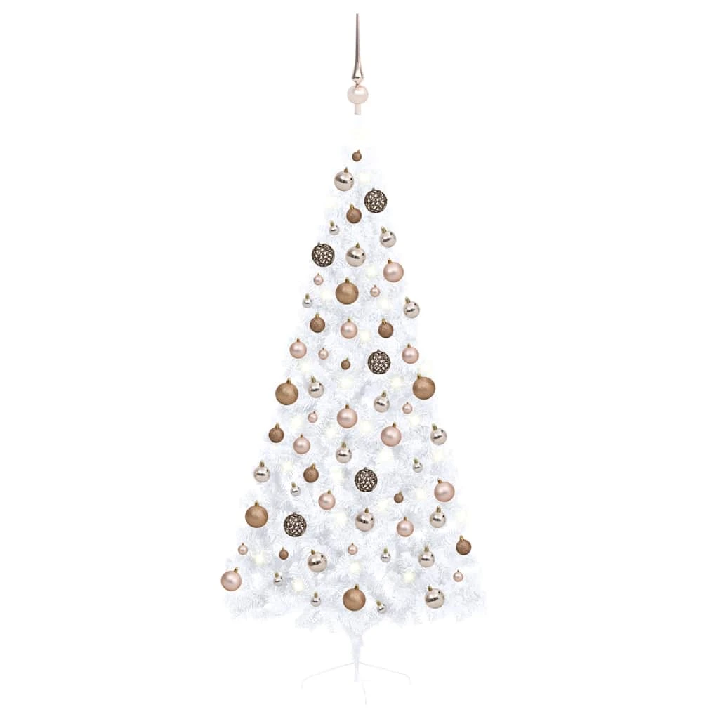 VidaXL Demi-arbre De Noël Artificiel Avec LED Et Boules Blanc 180 Cm 2 VidaXL Demi-arbre De Noël Artificiel Avec LED Et Boules Blanc 180 Cm – Image 2