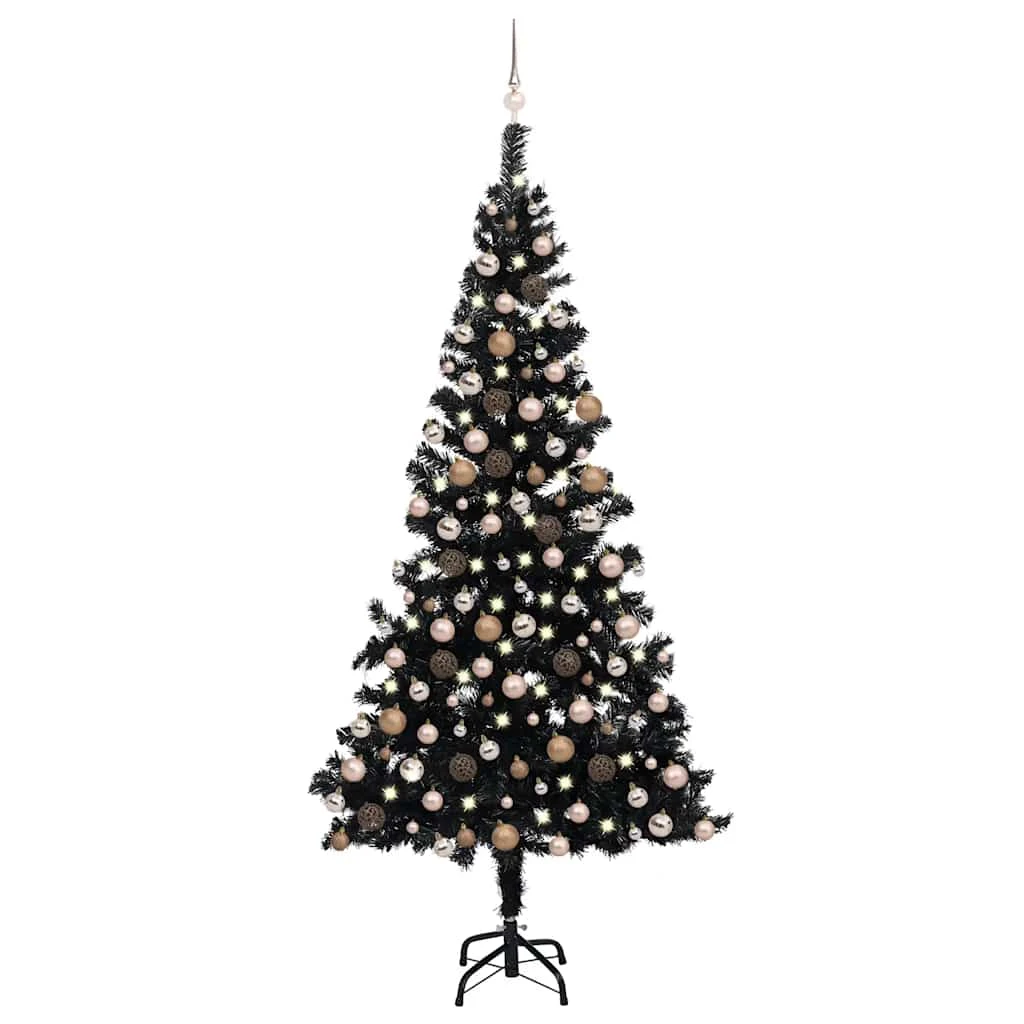 VidaXL Arbre De Noël Artificiel Avec LED Et Boules Noir 210 Cm PVC 2 VidaXL Arbre De Noël Artificiel Avec LED Et Boules Noir 210 Cm PVC – Image 2