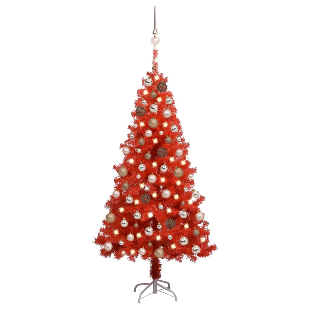 VidaXL Arbre De Noël Artificiel Avec LED Et Boules Rouge 150 Cm PVC 2 VidaXL Arbre De Noël Artificiel Avec LED Et Boules Rouge 150 Cm PVC – Image 2