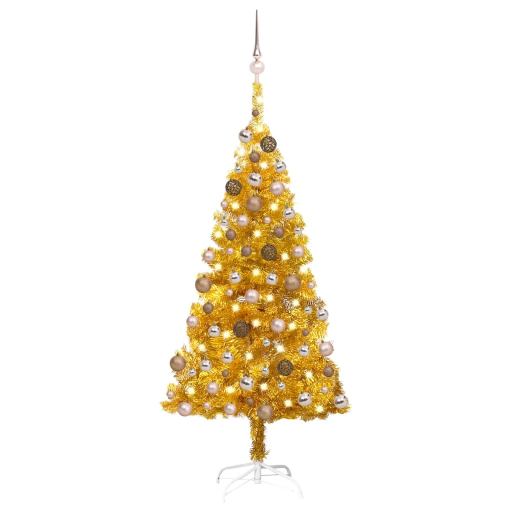 VidaXL Arbre De Noël Artificiel Avec LED Et Boules Doré 120 Cm PET 2 VidaXL Arbre De Noël Artificiel Avec LED Et Boules Doré 120 Cm PET – Image 2