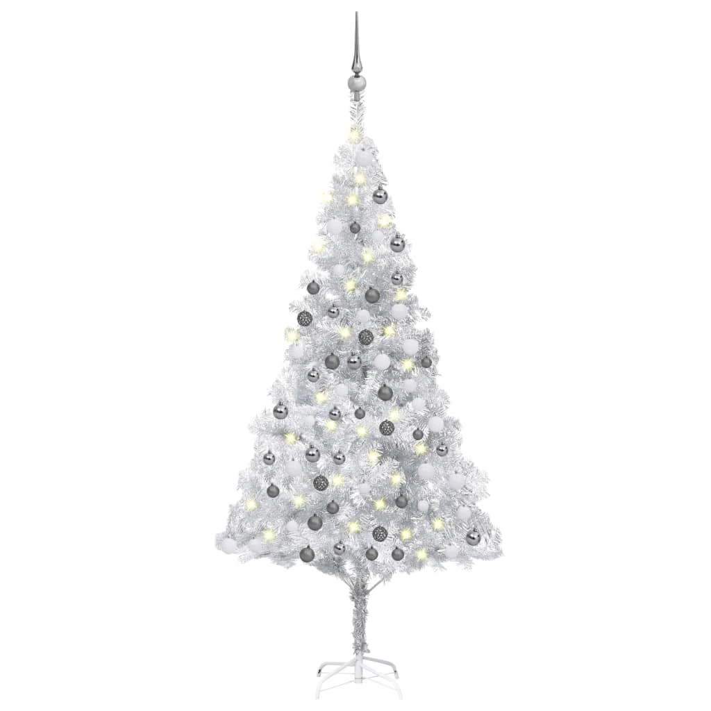 VidaXL Arbre De Noël Artificiel Avec LED Et Boules Argenté 180 Cm PET 2 VidaXL Arbre De Noël Artificiel Avec LED Et Boules Argenté 180 Cm PET – Image 2