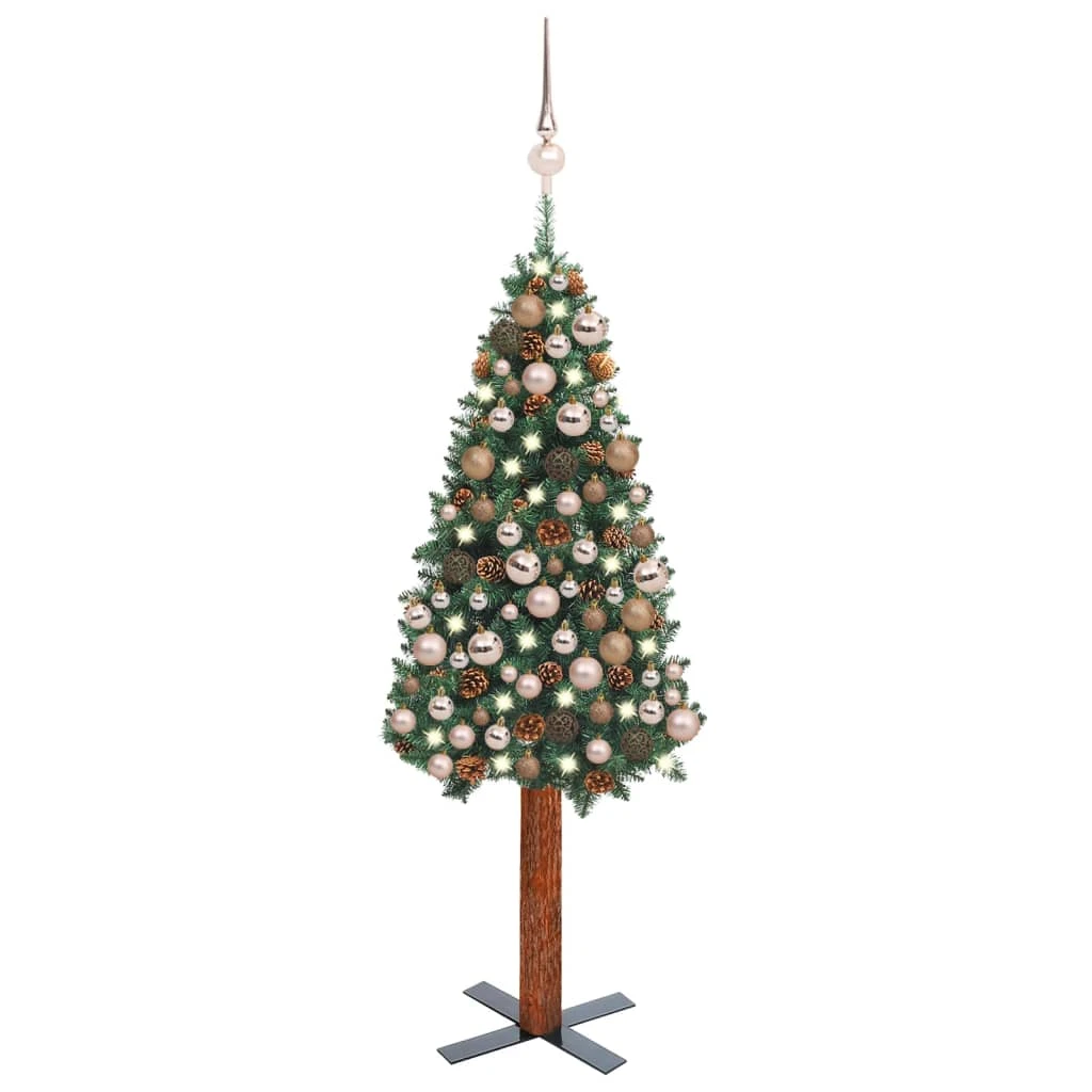 VidaXL Arbre De Noël Mince Avec LED Et Boules Vert 150 Cm PVC 2 VidaXL Arbre De Noël Mince Avec LED Et Boules Vert 150 Cm PVC – Image 2