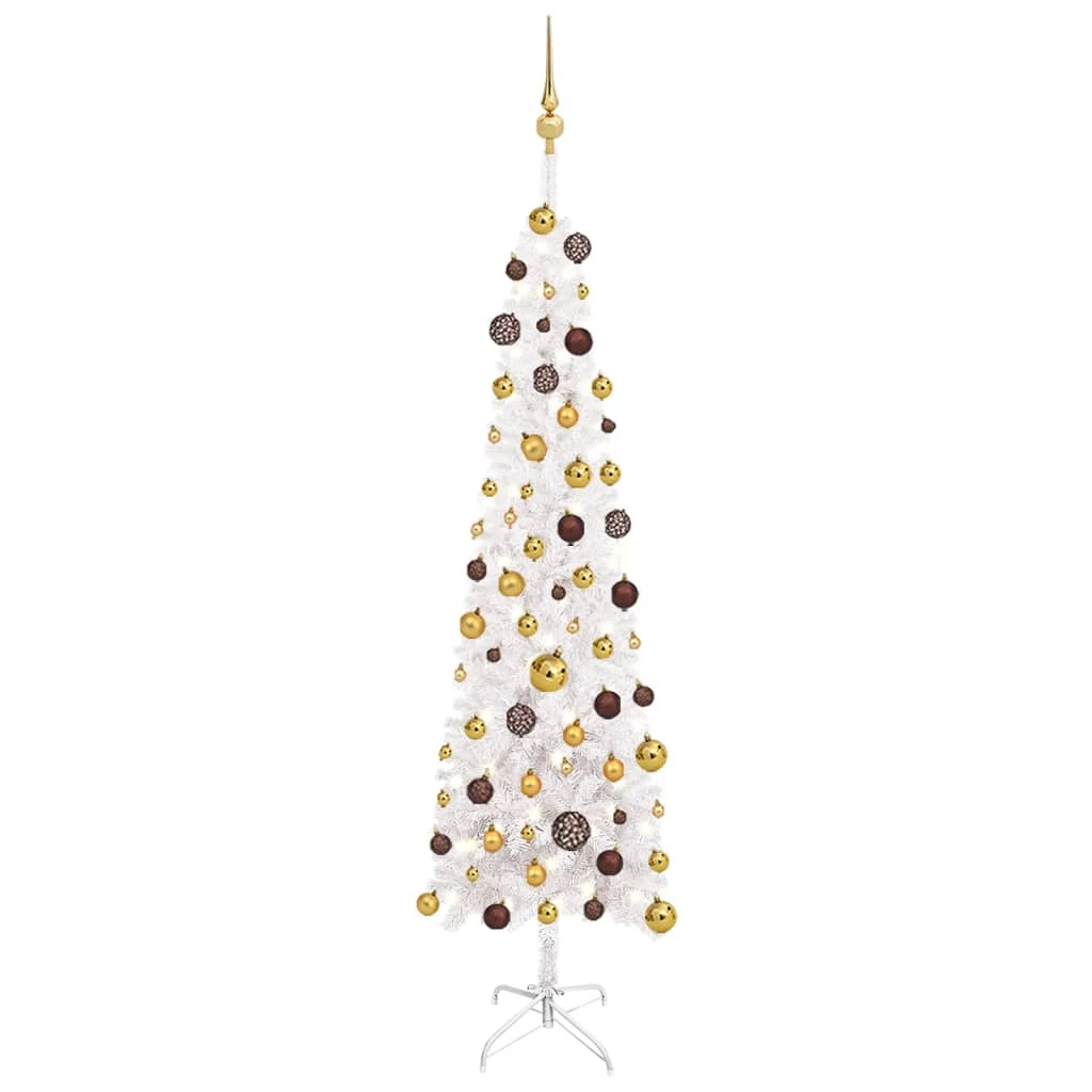 VidaXL Arbre De Noël Mince Avec LED Et Boules Blanc 180 Cm 2 VidaXL Arbre De Noël Mince Avec LED Et Boules Blanc 180 Cm – Image 2