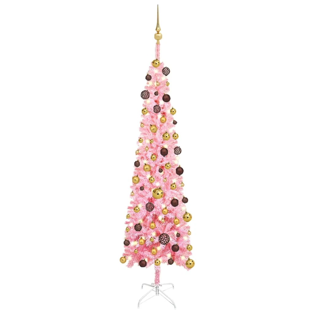 VidaXL Arbre De Noël Mince Avec LED Et Boules Rose 180 Cm 2 VidaXL Arbre De Noël Mince Avec LED Et Boules Rose 180 Cm – Image 2