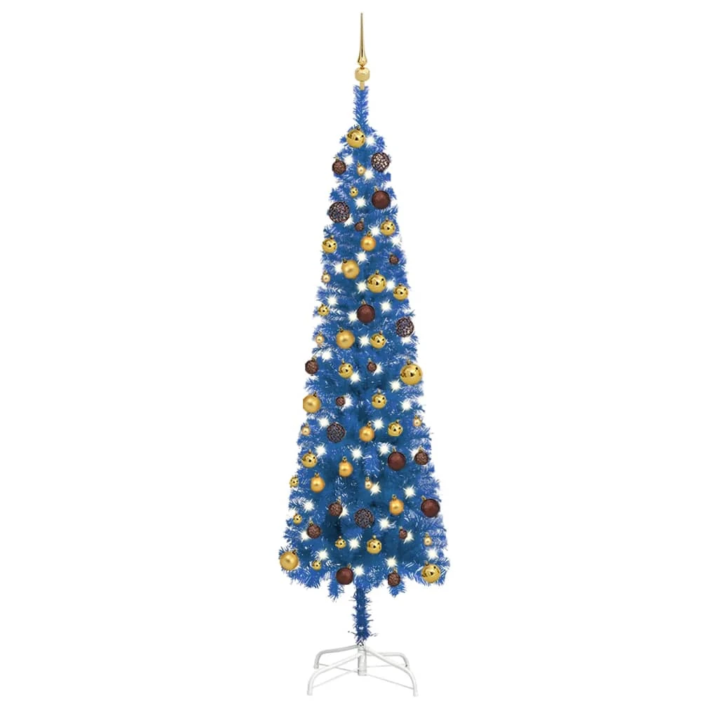 VidaXL Arbre De Noël Mince Avec LED Et Boules Bleu 240 Cm 2 VidaXL Arbre De Noël Mince Avec LED Et Boules Bleu 240 Cm – Image 2