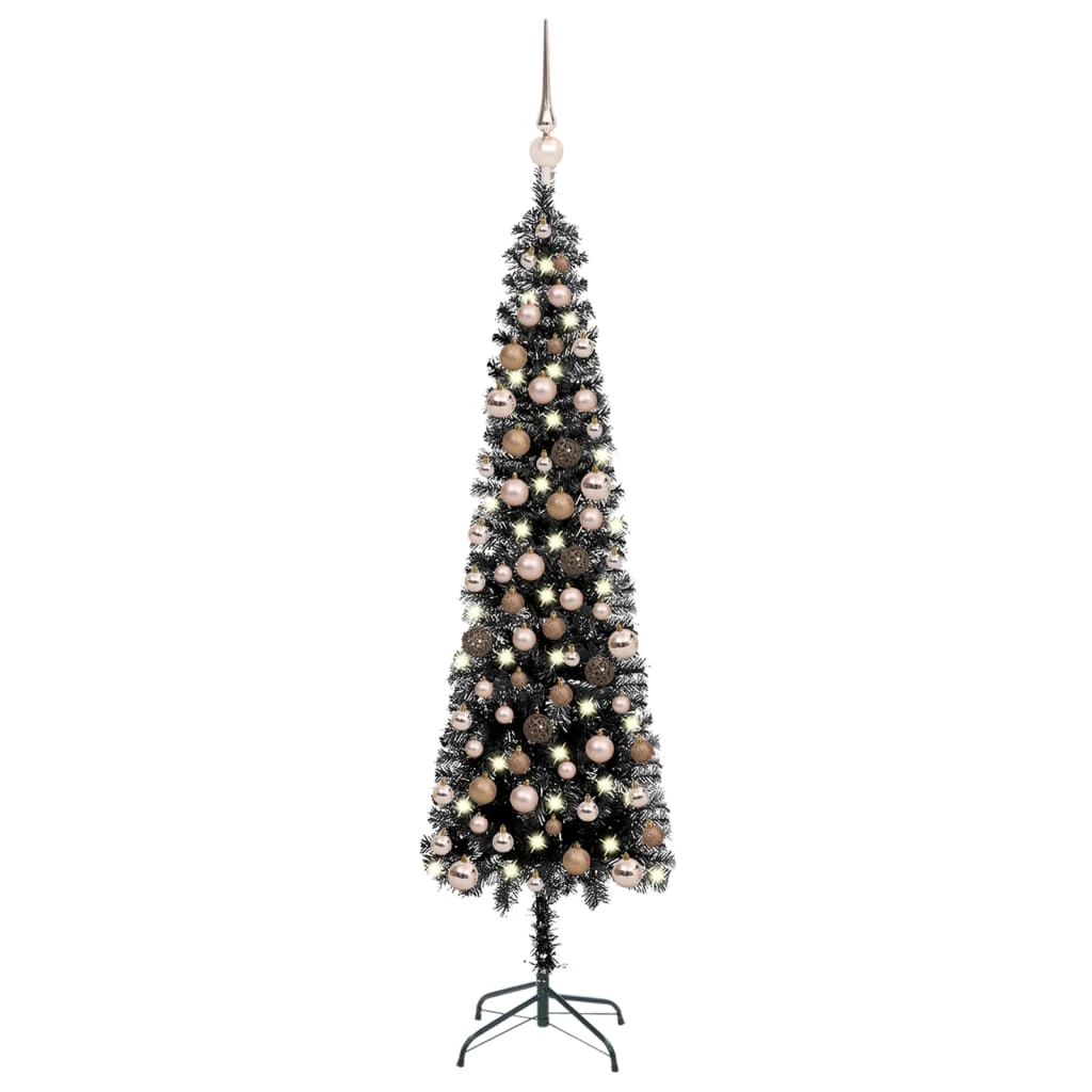 VidaXL Arbre De Noël Mince Avec LED Et Boules Noir 120 Cm 2 VidaXL Arbre De Noël Mince Avec LED Et Boules Noir 120 Cm – Image 2