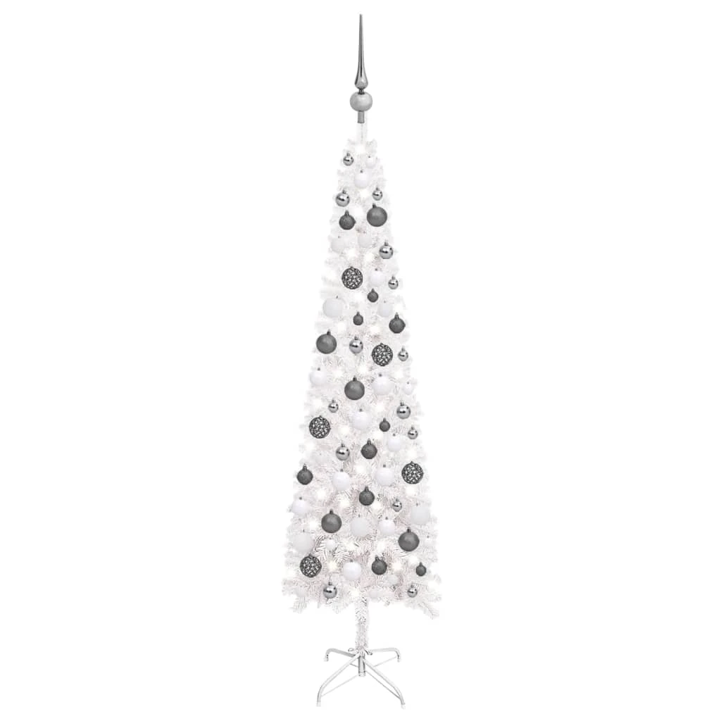 VidaXL Arbre De Noël Mince Avec LED Et Boules Blanc 120 Cm 2 VidaXL Arbre De Noël Mince Avec LED Et Boules Blanc 120 Cm – Image 2