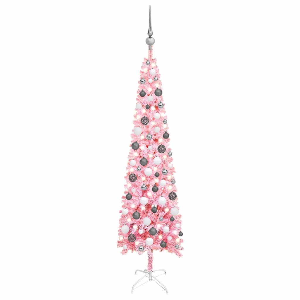 VidaXL Arbre De Noël Mince Avec LED Et Boules Rose 150 Cm 2 VidaXL Arbre De Noël Mince Avec LED Et Boules Rose 150 Cm – Image 2