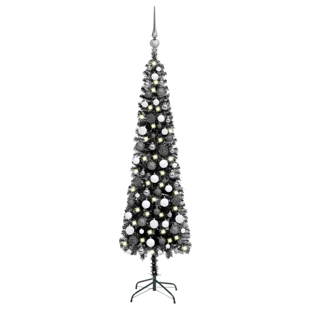 VidaXL Arbre De Noël Mince Avec LED Et Boules Noir 180 Cm 2 VidaXL Arbre De Noël Mince Avec LED Et Boules Noir 180 Cm – Image 2